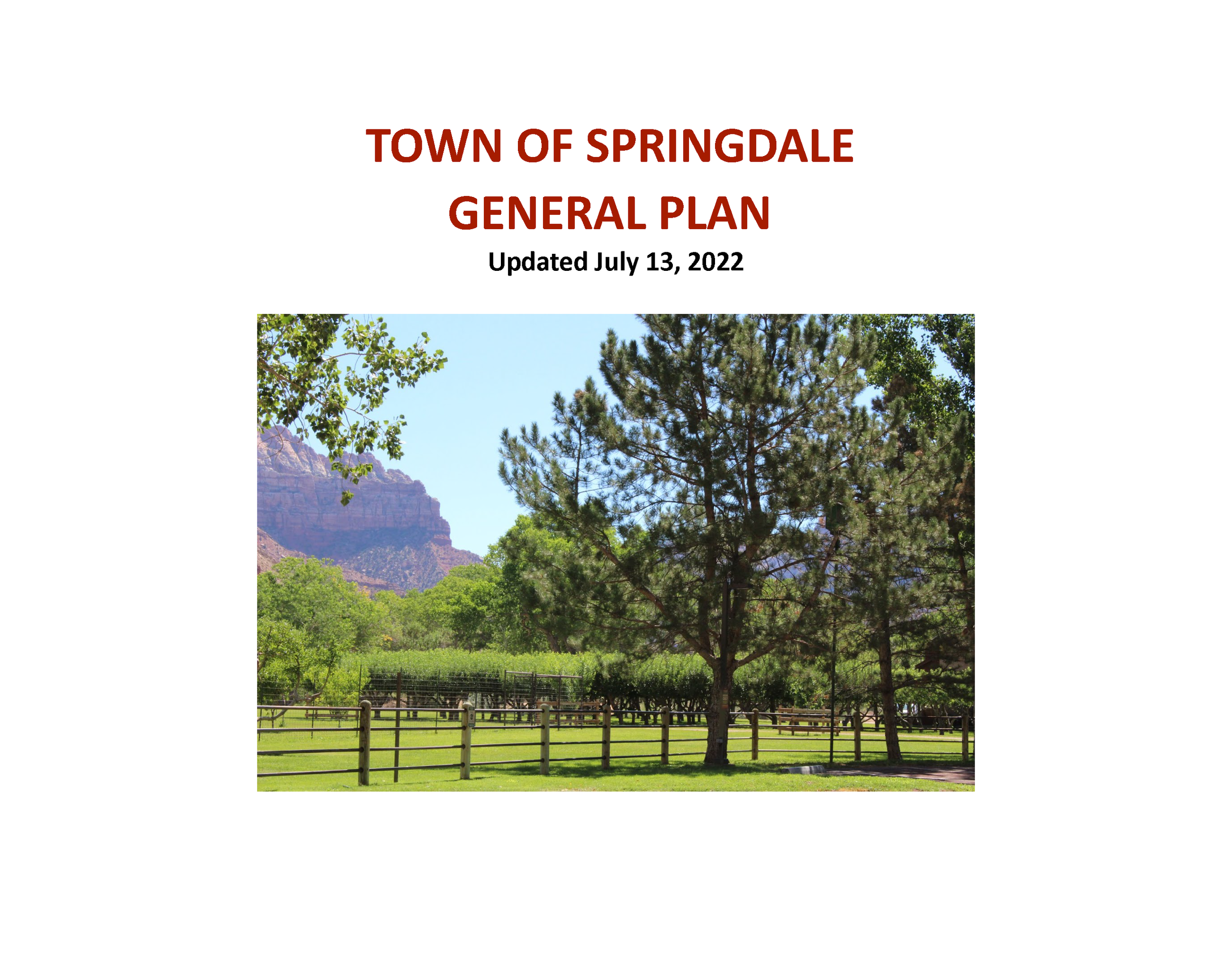 2022 Town of Springdale General Plan Title Page Opens in new window